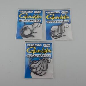 Gamakatsu Barbless Circle Fishing Hooks‎ Size 4/0 3/0 5/0 Qty 6 New